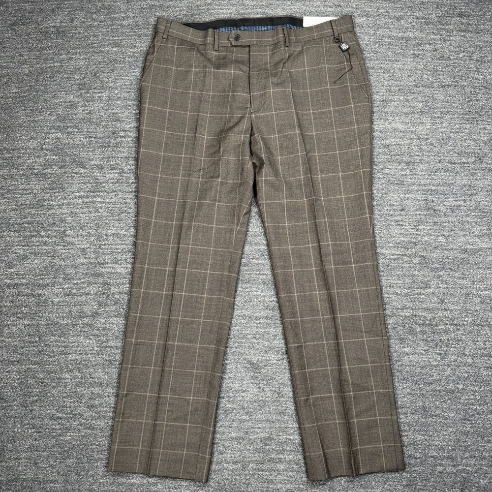 Lauren Ralph Lauren Classic Fit Suit Trouser Men 38X30 Brown Windowpane Wool NEW
